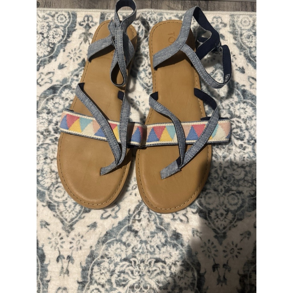 Toms Lexie Geometric Print Sandals Size 10 Blue W Multicolor  Brand New